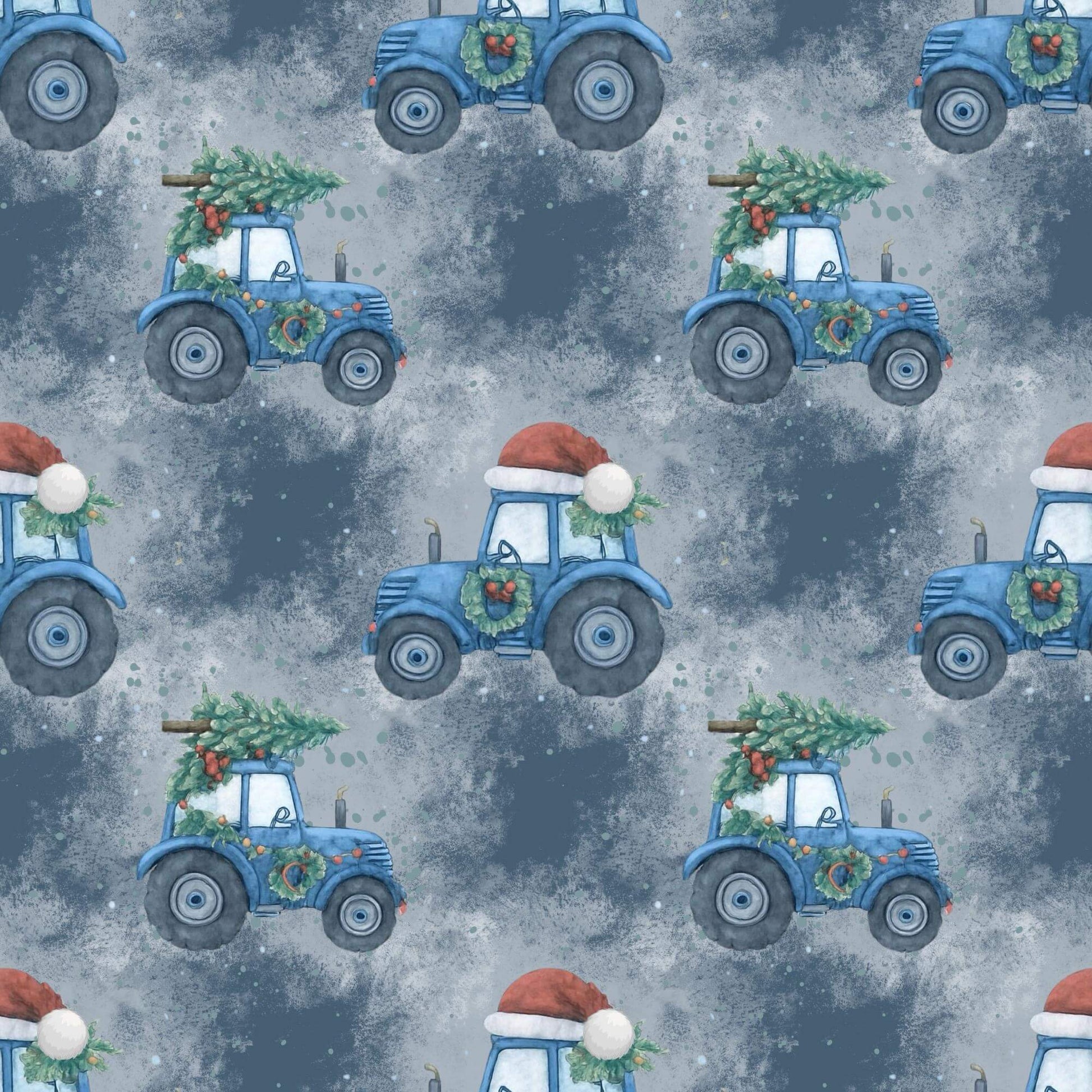 „Baumwollstoff mit Traktor und Weihnachtsdeko – Meterware fuer kreative Nähideen“