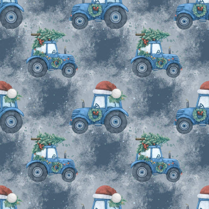 „Baumwollstoff mit Traktor und Weihnachtsdeko – Meterware fuer kreative Nähideen“