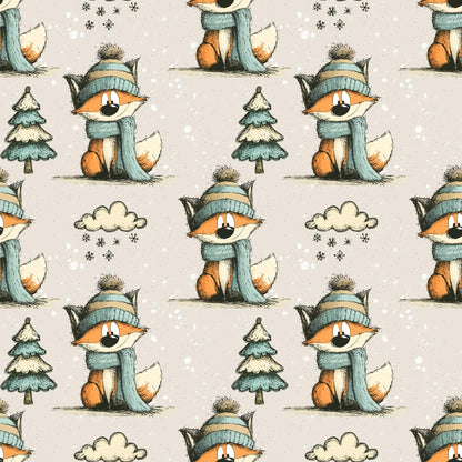 „Baumwollstoff mit Fuchs und Winterwald – Meterware fuer kreative Nähideen“