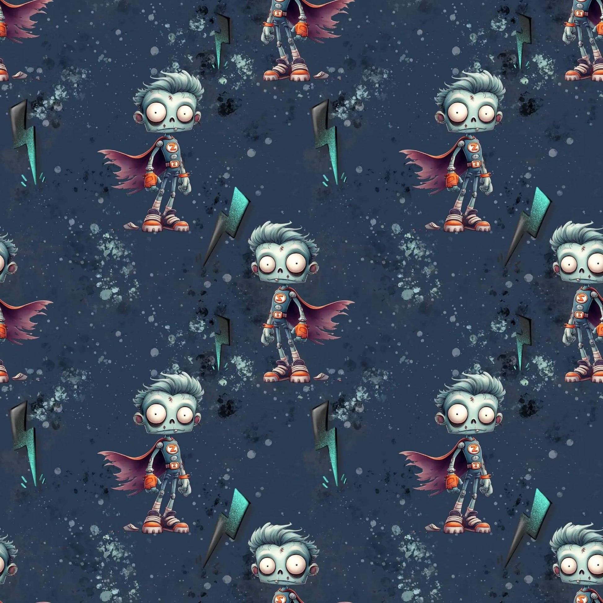 „Baumwollstoff mit Zombi und Blitzen – Meterware fuer kreative Nähideen“