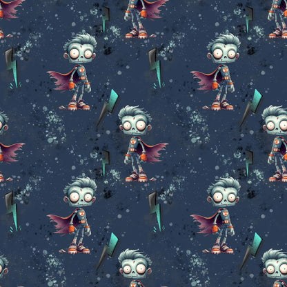 „Baumwollstoff mit Zombi und Blitzen – Meterware fuer kreative Nähideen“