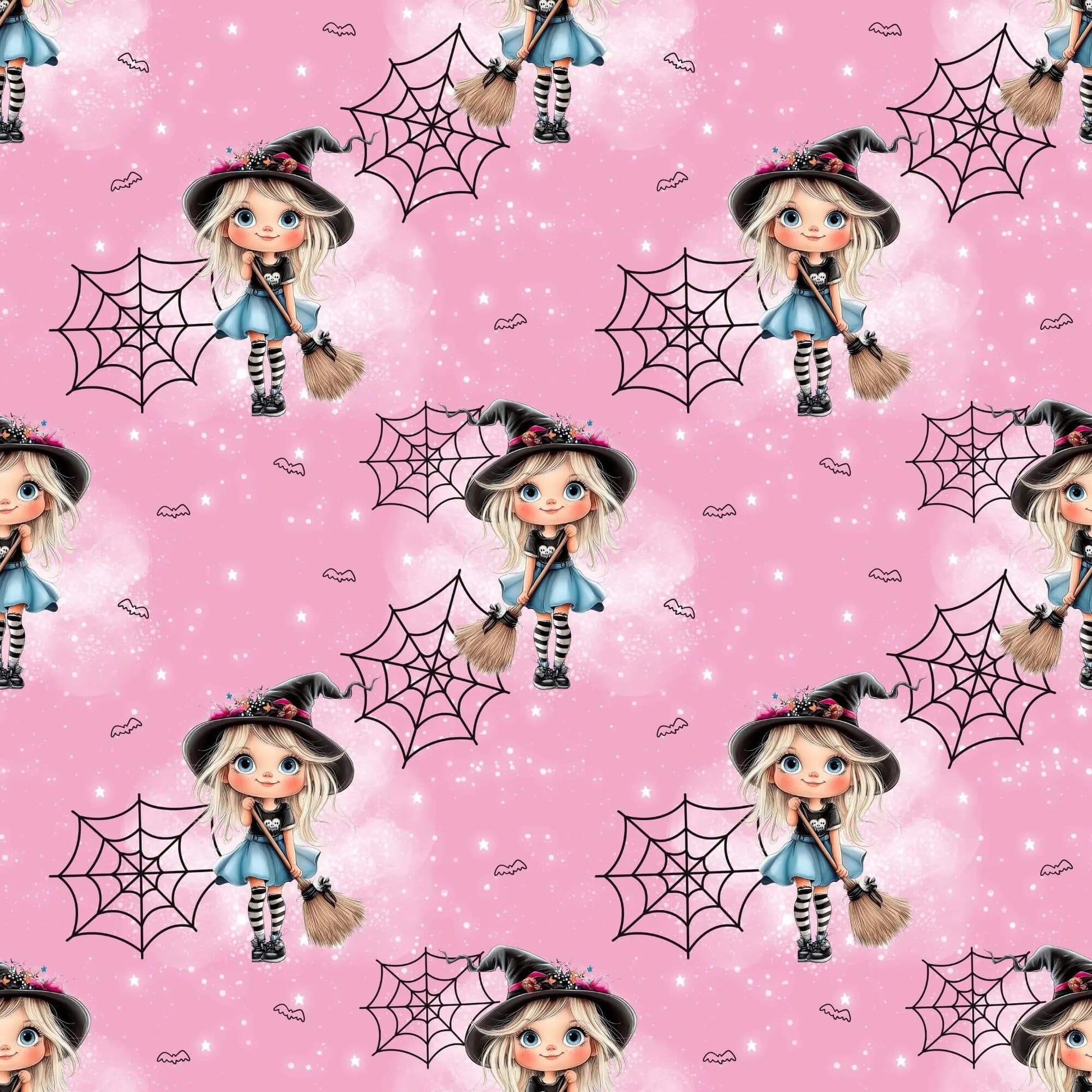 „Baumwollstoff mit Hexe und Sternen – Meterware fuer kreative Nähideen“