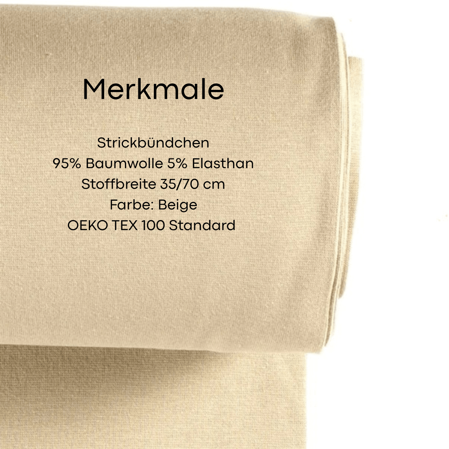 Strickbündchen Beige 0,5m Meterware – elastisches Bündchen OEKO TEX 100 für Kleidung
