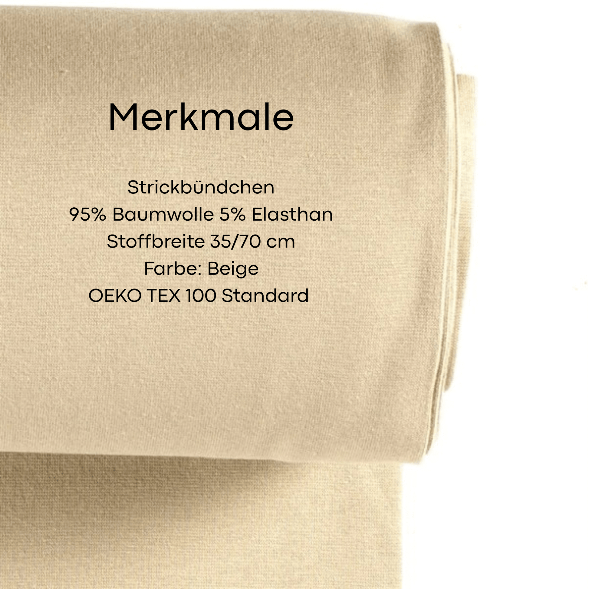Strickbündchen Beige 0,5m Meterware – elastisches Bündchen OEKO TEX 100 für Kleidung
