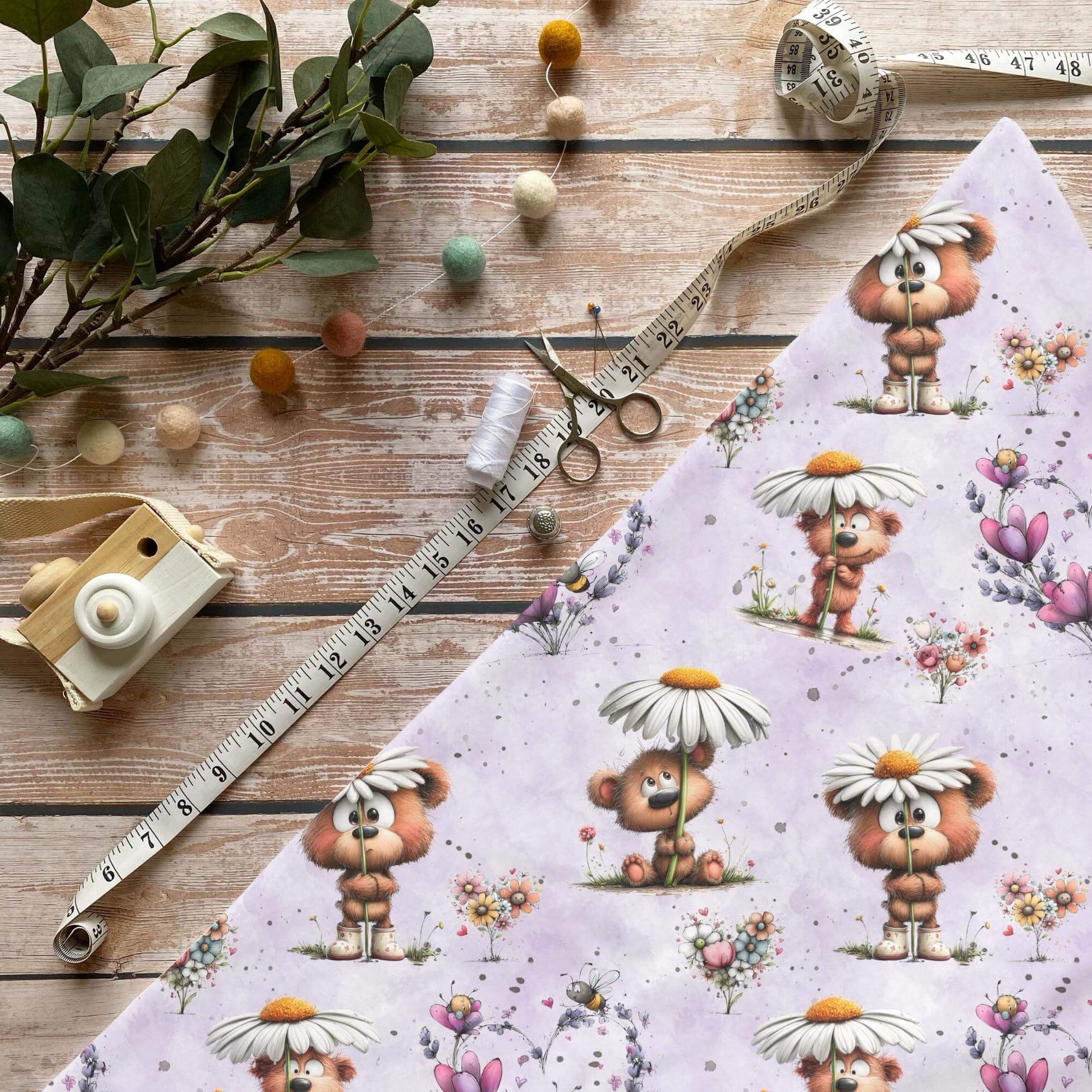Baby Stoff mit Bärchen und Blumen Jersey Baumwolle