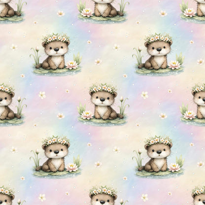 Otter mit Blumenkranz – Süßer Kinderstoff mit Tier‑Motiv | Jersey, French Terry