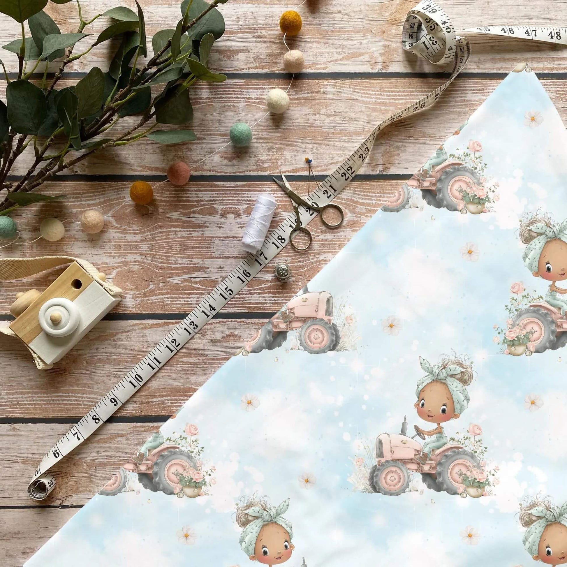 Blüten Traktorliebe Kinderstoff auf Jersey – Mädchen & Traktor Motiv OEKO‑TEX 100

