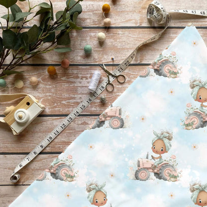 Blüten Traktorliebe Kinderstoff auf Jersey – Mädchen & Traktor Motiv OEKO‑TEX 100
