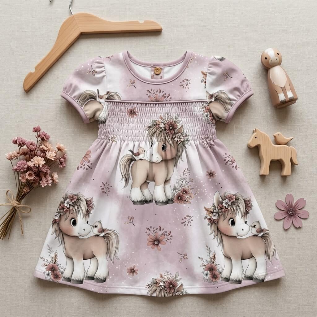 Stoff Meterware Blütenpony Kinderstoffe Babystoffe Nähbeispiel
