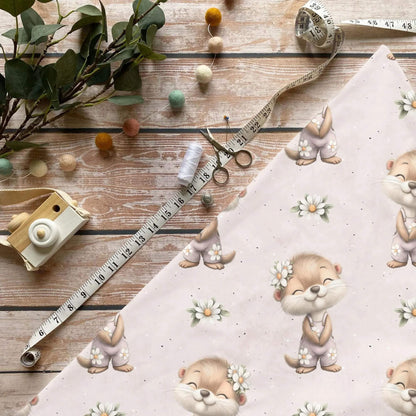 Blütenotter Jersey 0,5 m Sofortkauf mit niedlicher Otter und Gänseblumen – OEKO-TEX Standard 100 Kinderstoff aus Lagerware