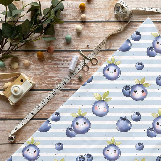 Blaubeeren Rib Jersey mit fruchtigem Blaubeermotiv auf Streifen