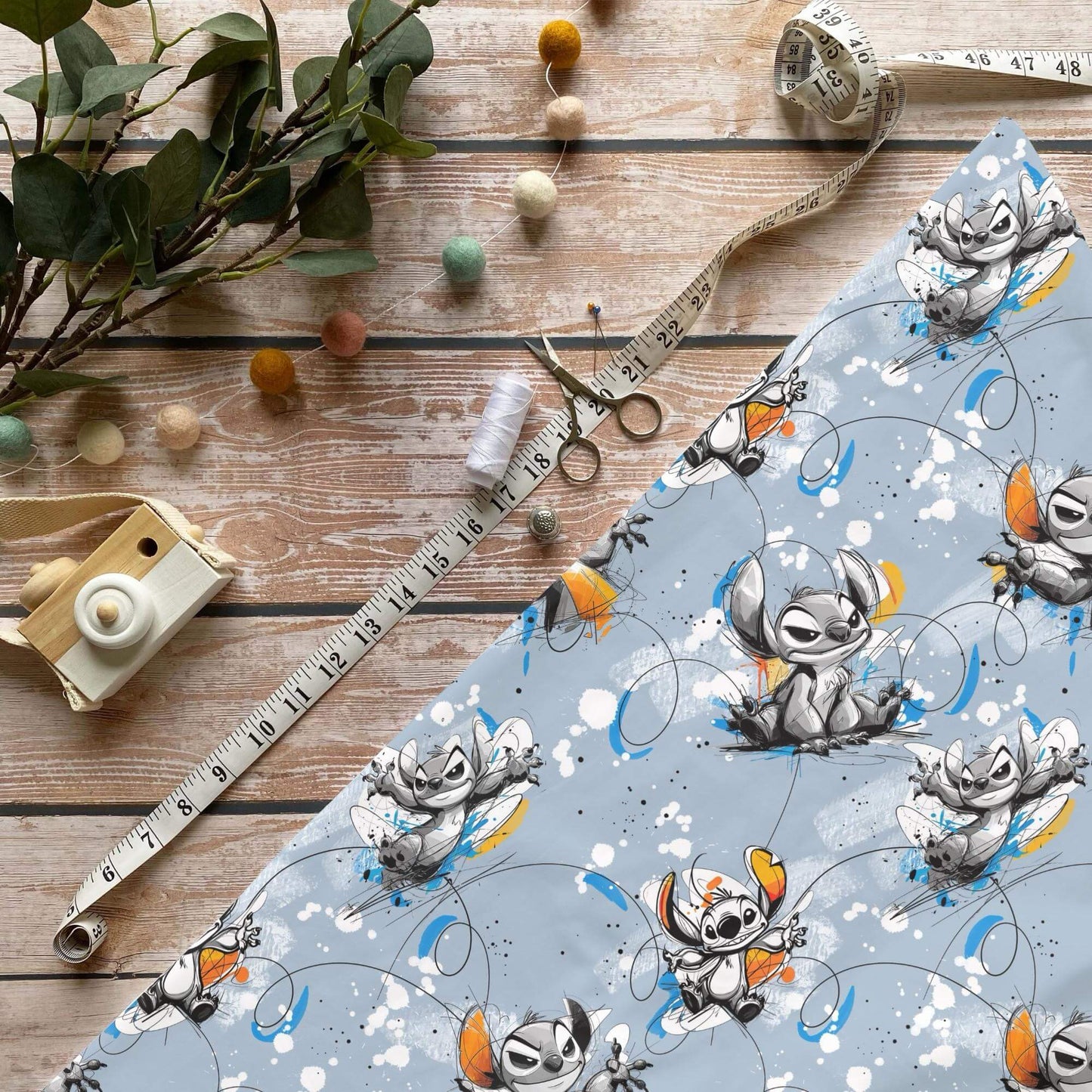 Blue Monster French Terry – hochwertiger Kinderstoff mit Monster‑Design
