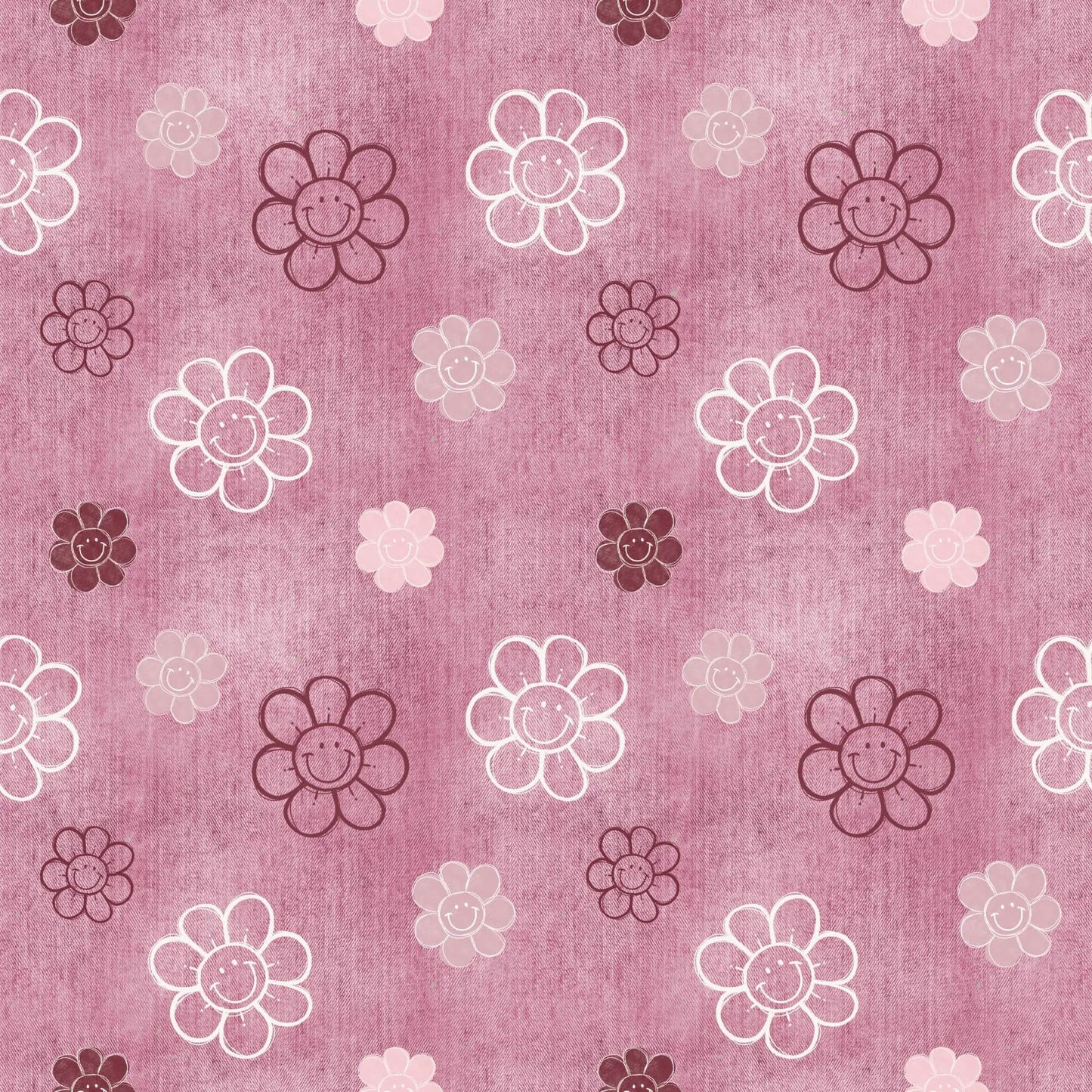 Blumen Smiley Rosa Musselin – leichter Stoff für Baby‑ und Kinderkleidung
