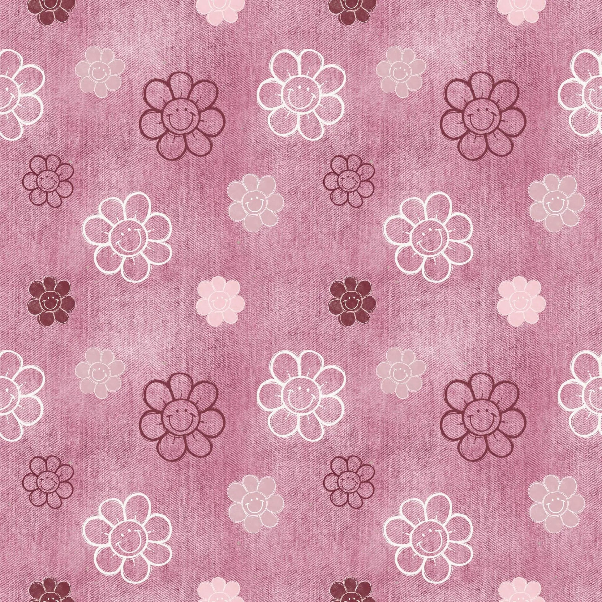 Blumen Smiley Rosa Musselin – leichter Stoff für Baby‑ und Kinderkleidung
