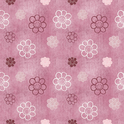 Blumen Smiley Rosa Musselin – leichter Stoff für Baby‑ und Kinderkleidung
