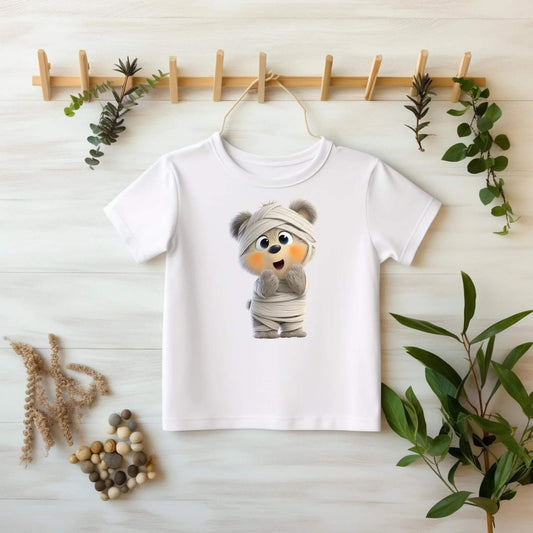 Buegelbild Mumien Baer 15x10cm auf DTF Folie mit Halloweenmotiv