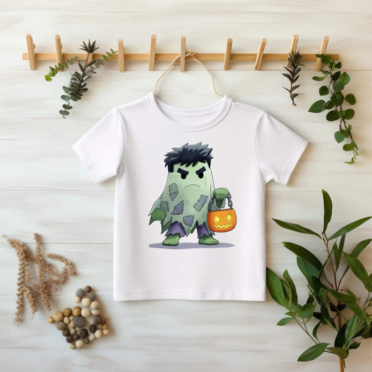 Halloween Buegelbild Superhelden Geist Gruen 16x13cm auf DTF Folie