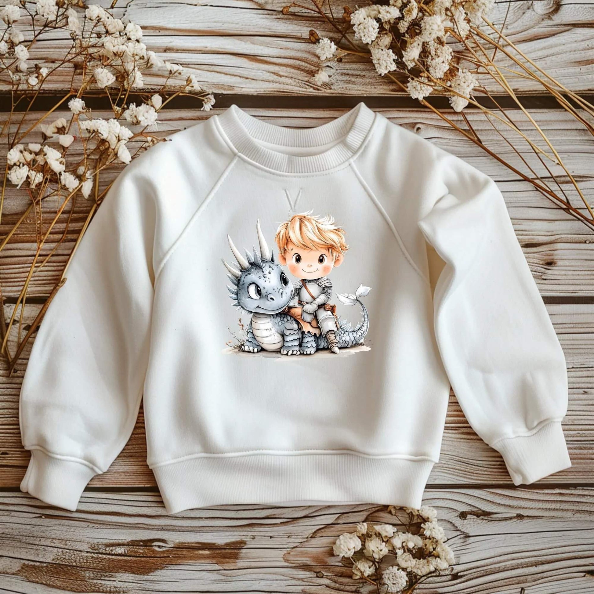 Buegelmotiv Kind mit Drachenfreund fuer Kinderkleidung und Deko