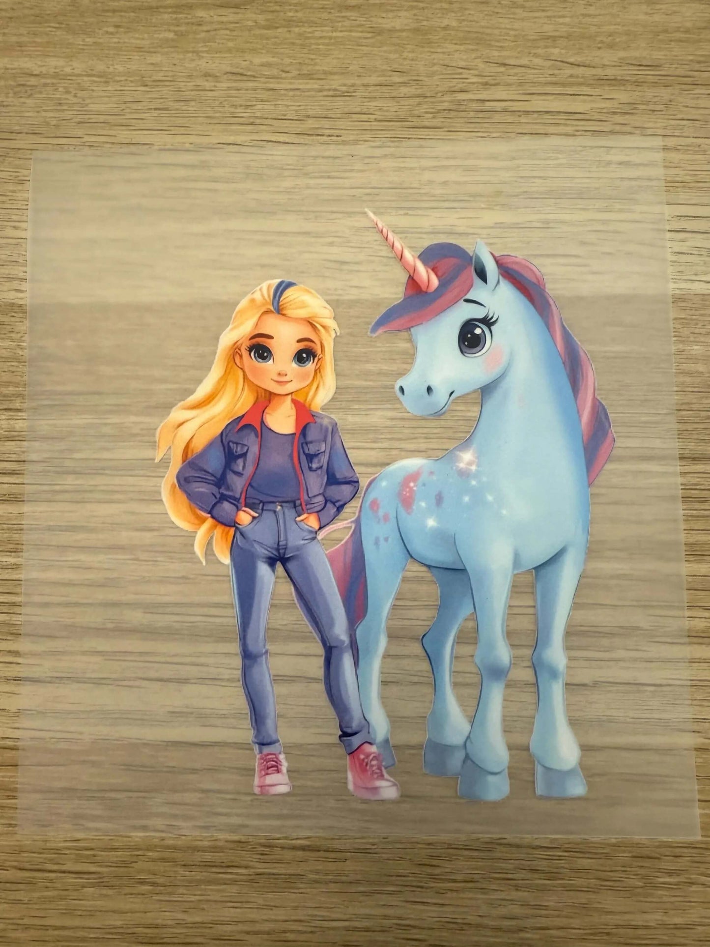 DIY Bügelsticker Einhornreiterin Blau für Shirts, Beutel & Kinderkleidung