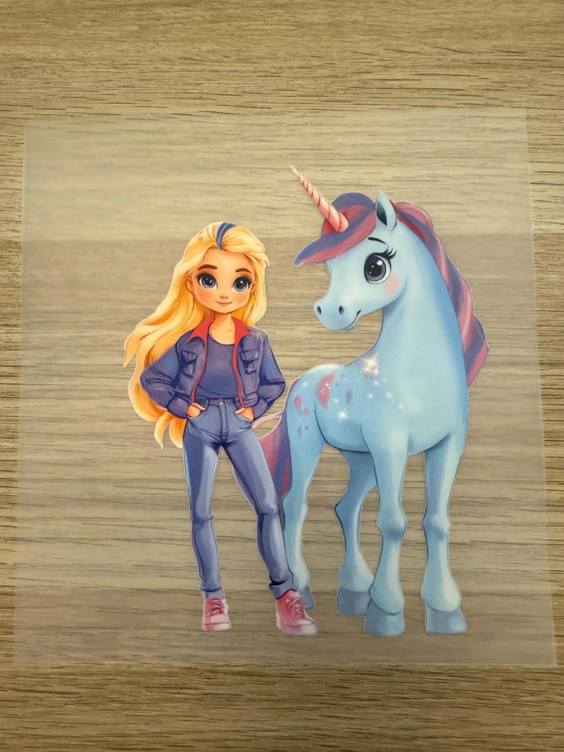 DIY Bügelsticker Einhornreiterin Blau für Shirts, Beutel & Kinderkleidung
