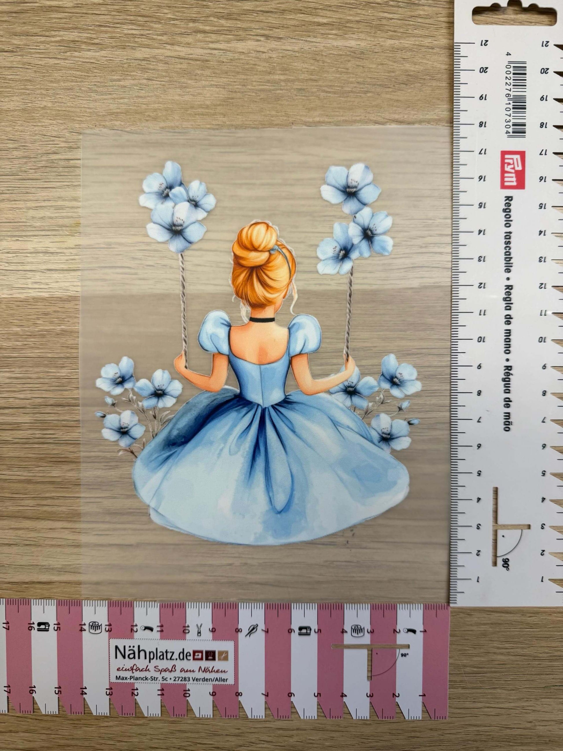 DIY Bügelsticker Prinzessin Blau für Shirts, Beutel und Kinderkleidung