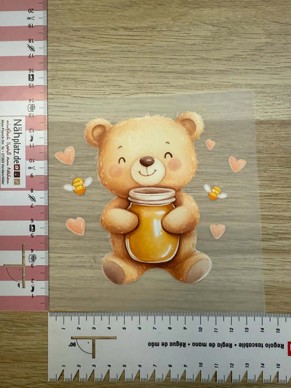 DIY Bügelsticker Bär mit Honig für Shirts, Beutel und Kinderkleidung