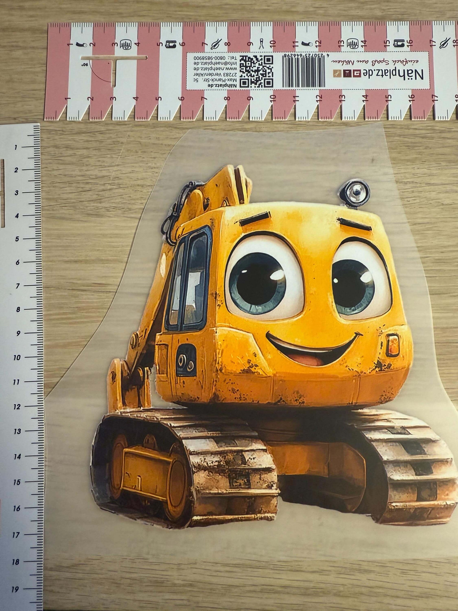 DIY Buegelsticker Baustellenfahrzeug Design fuer Shirts und Beutel