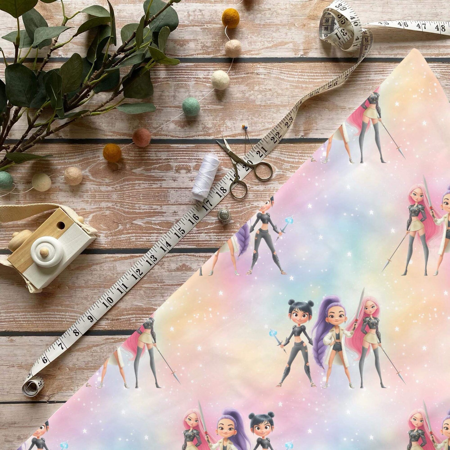 Dämon Hunter Regenbogen Kinderstoff auf Jersey – farbenfrohes Fantasy‑Motiv OEKO‑TEX 100
