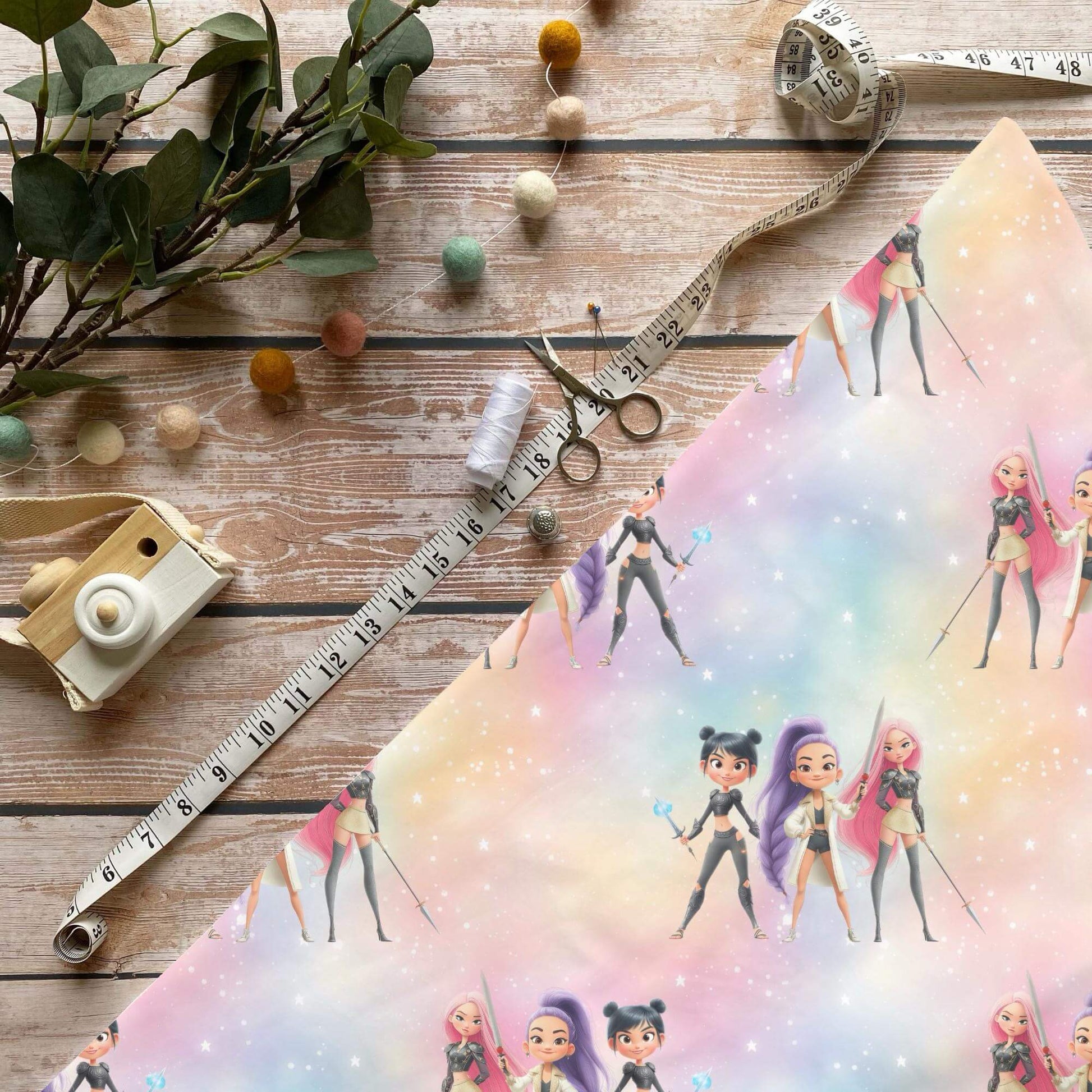 Dämon Hunter Regenbogen Kinderstoff auf Jersey – farbenfrohes Fantasy‑Motiv OEKO‑TEX 100
