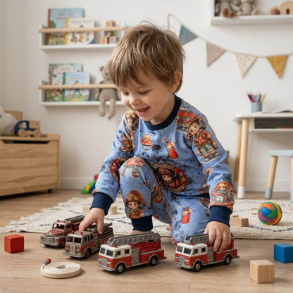 Kleine Feuerhelden Stoffballen gefaltet, French Terry und Rib Jersey Meterware für Kindermode zum Nähen