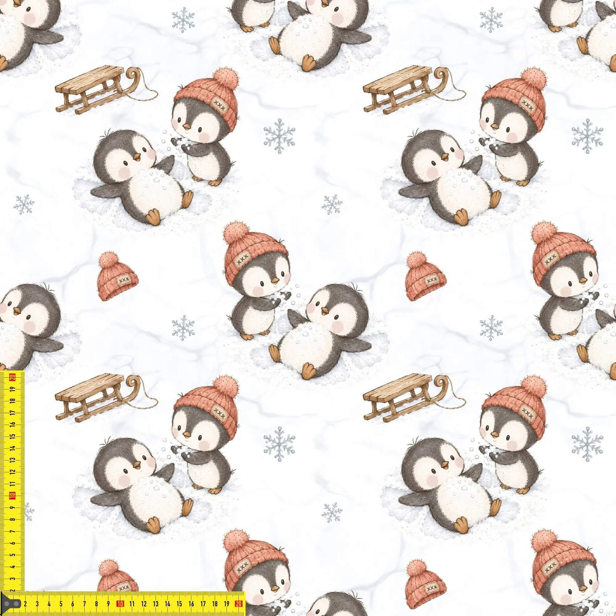 Schneeengel Pinguine Stoffballen gefaltet, French Terry und Rib Jersey Meterware für Kindermode zum Nähen