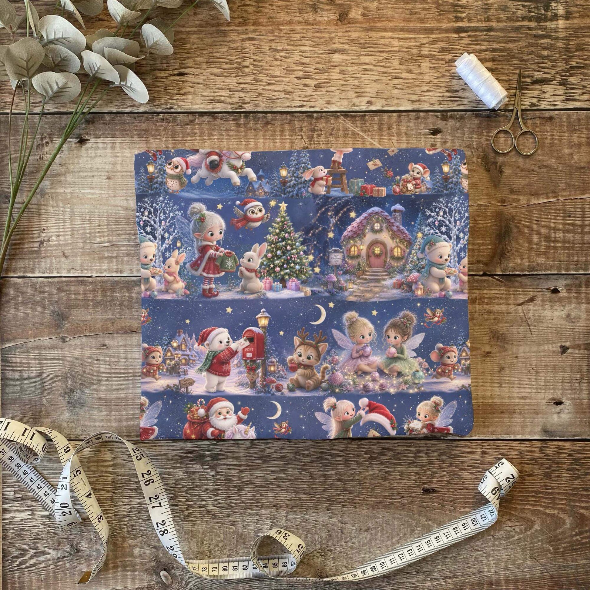 Magische Weihnachtsnacht Stoffballen gefaltet, French Terry und Rib Jersey Meterware für Kindermode zum Nähen