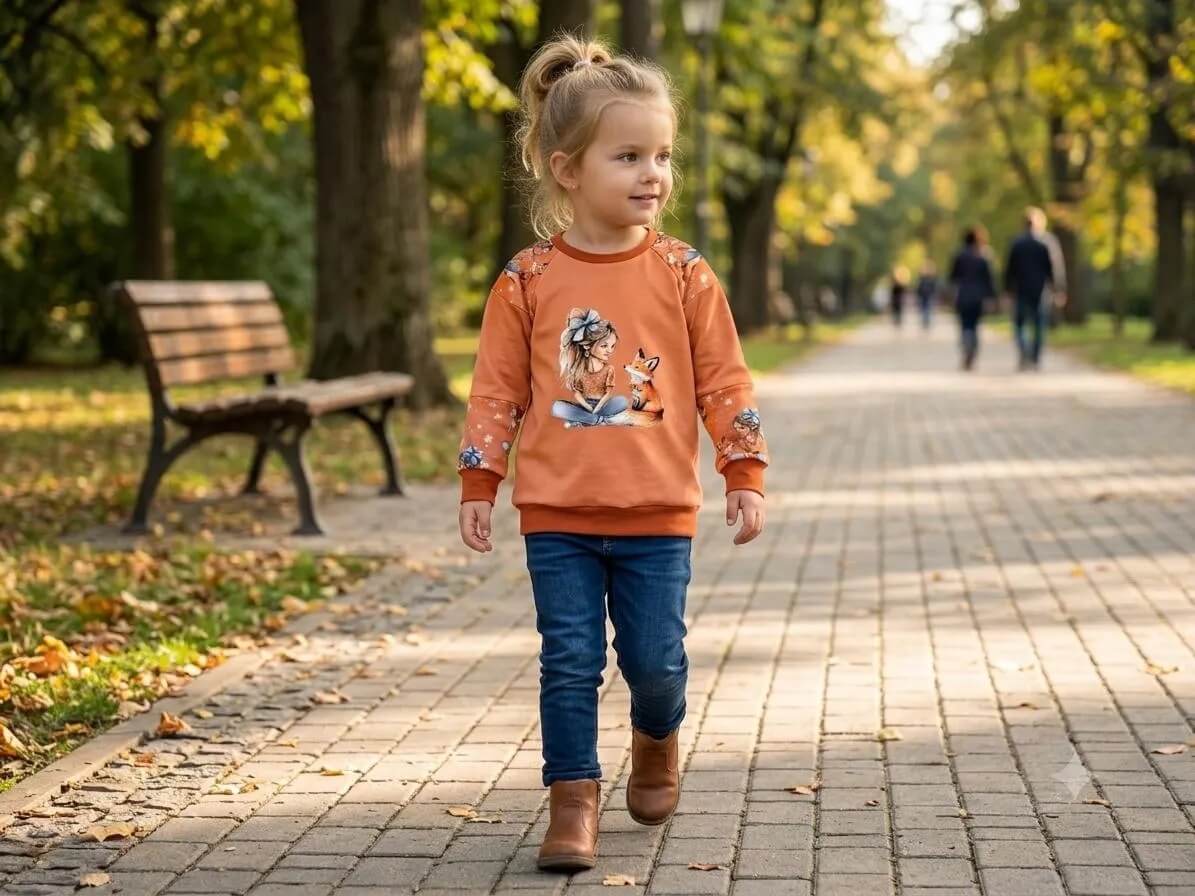 Handmade Kinderpullover mit Fuchs Mädchen Motiv

