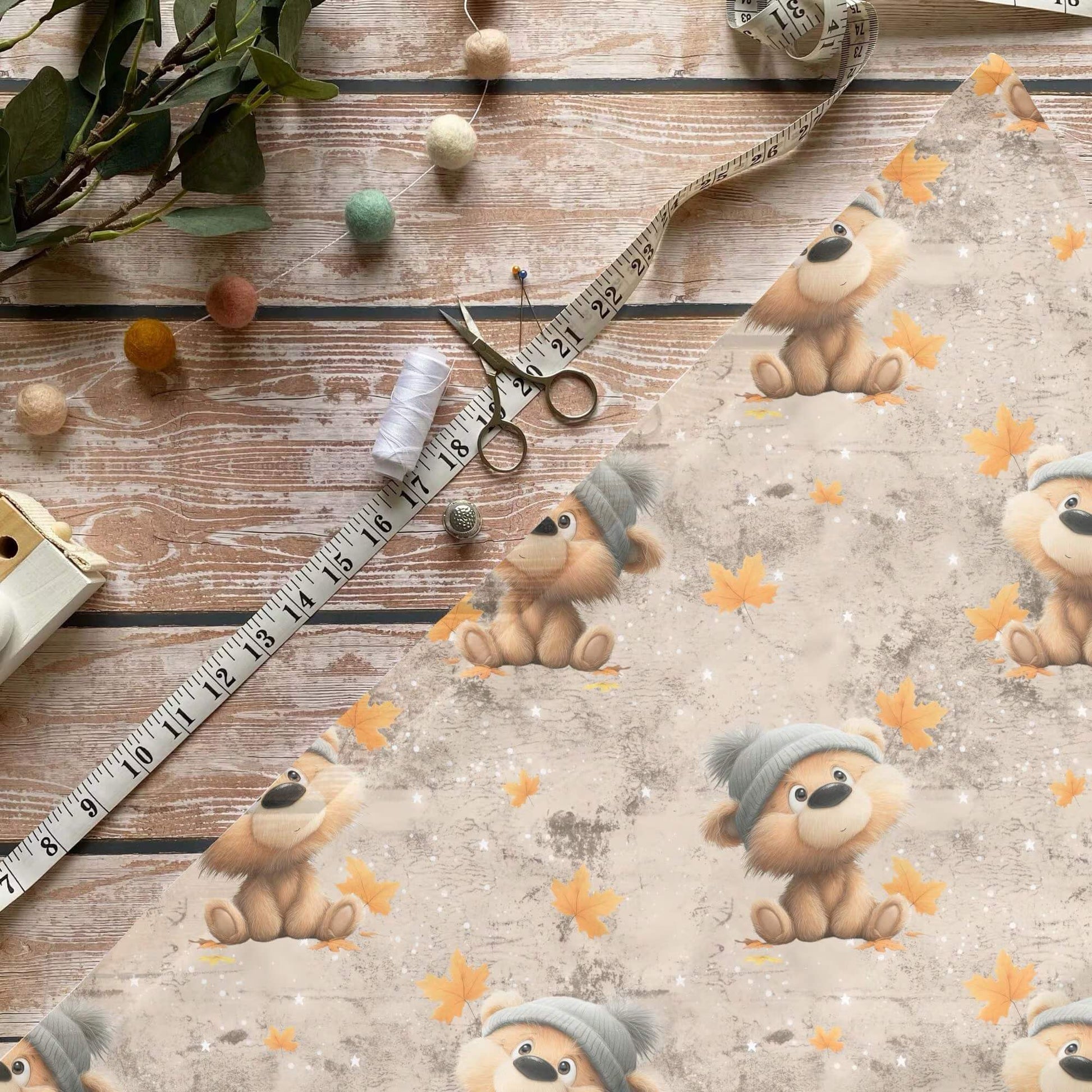 „Herbst Bär Stoff Meterware – ideal fuer Kinderkleidung & Herbstaccessoires“