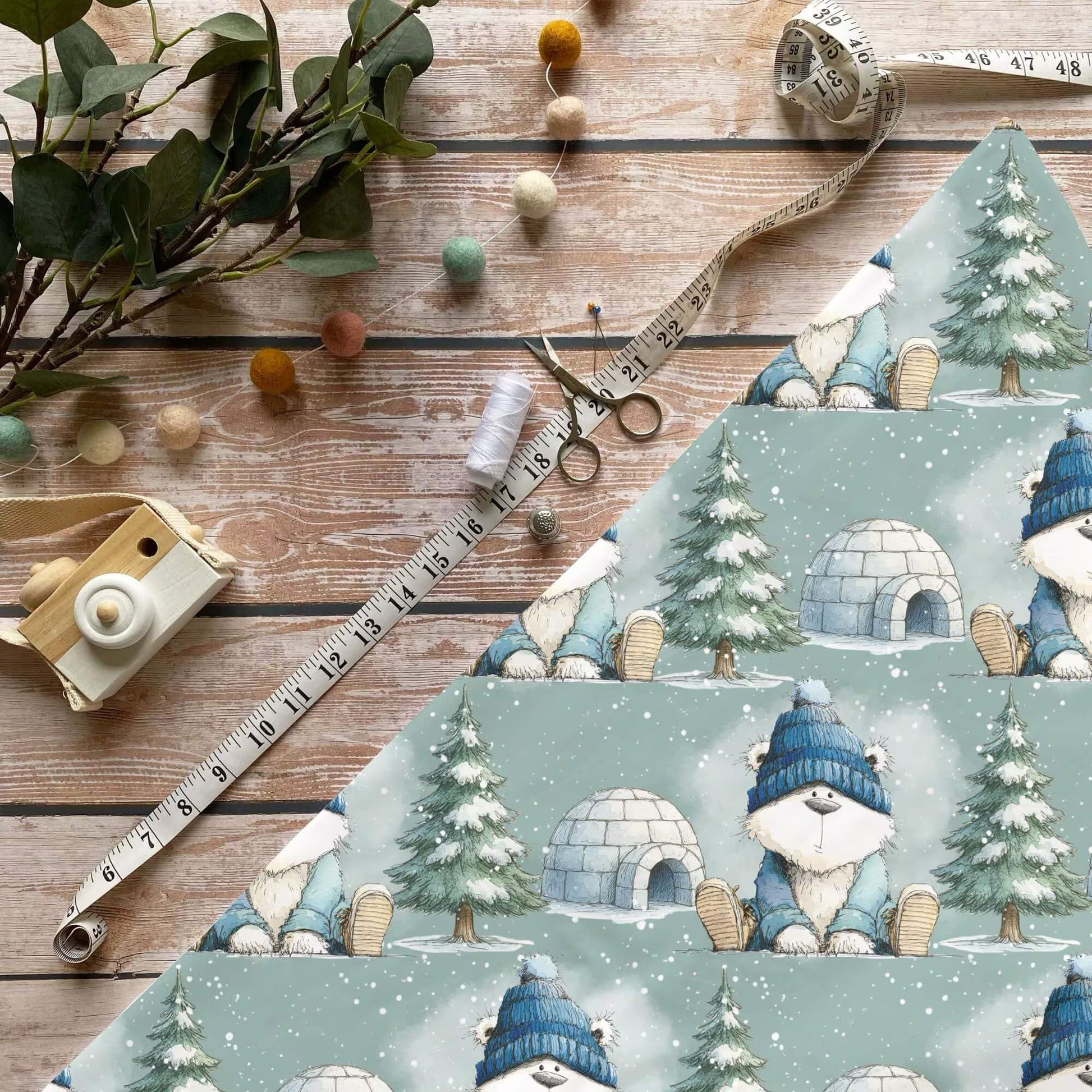 „Winter Eisbär Stoff Meterware – ideal fuer Kinderkleidung & Winteraccessoires“