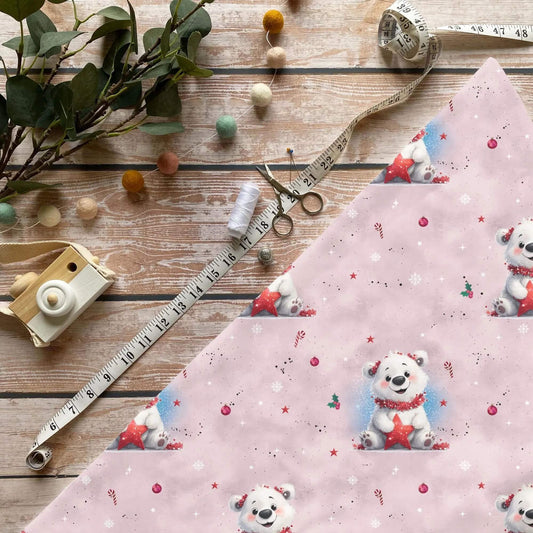 „Eisbaer rosa Stoff Meterware – ideal fuer Kinderkleidung & Winteraccessoires“