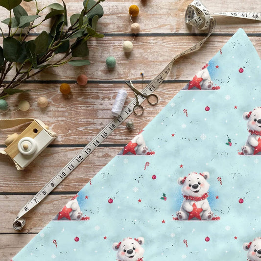 „Eisbaer blau Stoff Meterware – ideal fuer Kinderkleidung & Winteraccessoires“