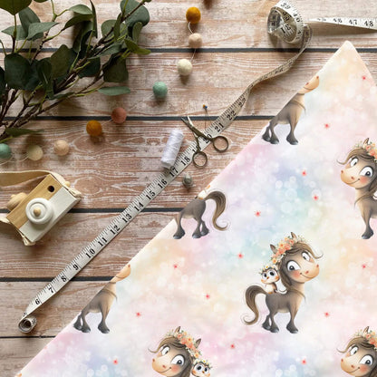 „Pferd und Eule Stoff Meterware – ideal fuer Kinderkleidung & Tiermotive“