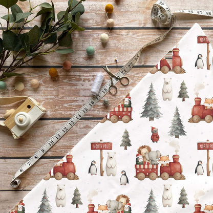 „Weihnachtszug Stoff Meterware – ideal fuer Kinderkleidung & Festtagsaccessoires“