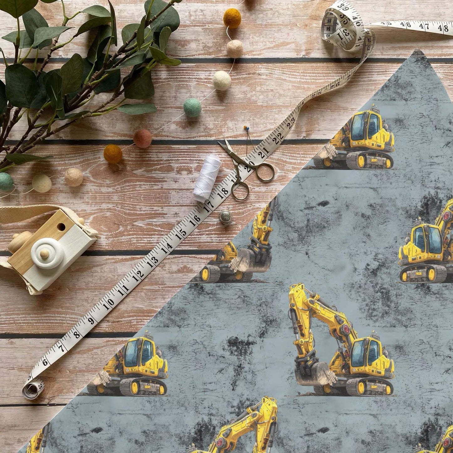 „Bagger Stoff Meterware – ideal fuer Kinderkleidung & Baustellenaccessoires“