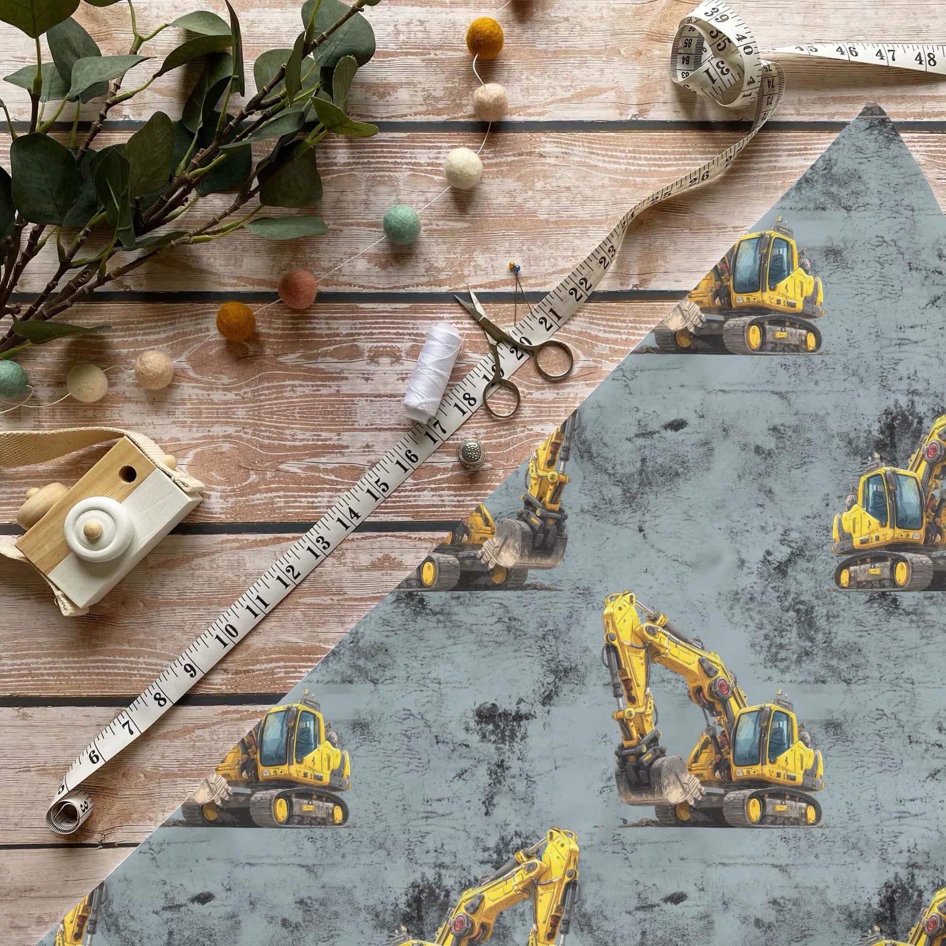 „Bagger Stoff Meterware – ideal fuer Kinderkleidung & Baustellenaccessoires“