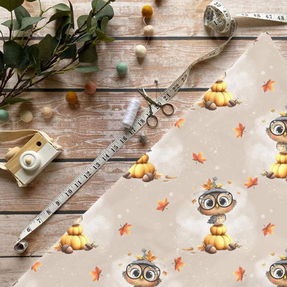 Herbstliche Eule Stoff Meterware – ideal für Kinderkleidung & Herbstaccessoires“