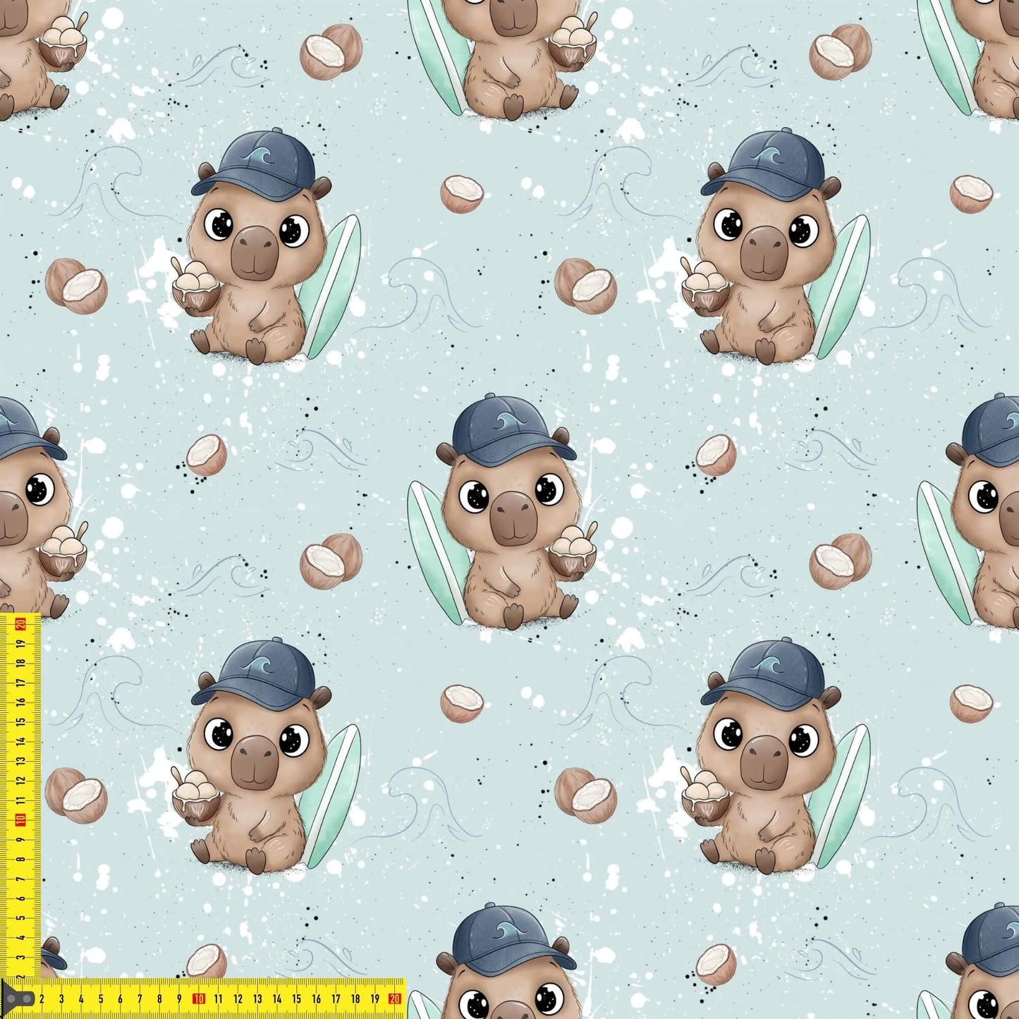 Capibara Junge Rib Jersey Meterware Kinderstoff Surfer Capybara Design
