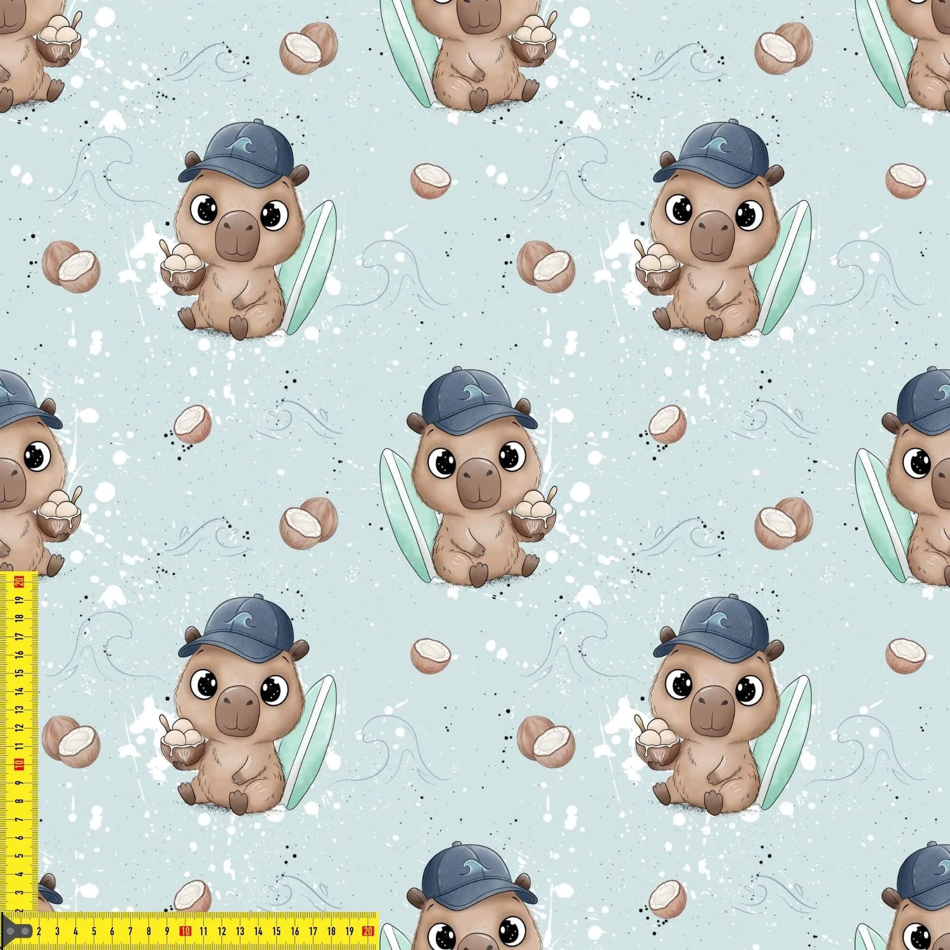 Capibara Junge Rib Jersey Meterware Kinderstoff Surfer Capybara Design
