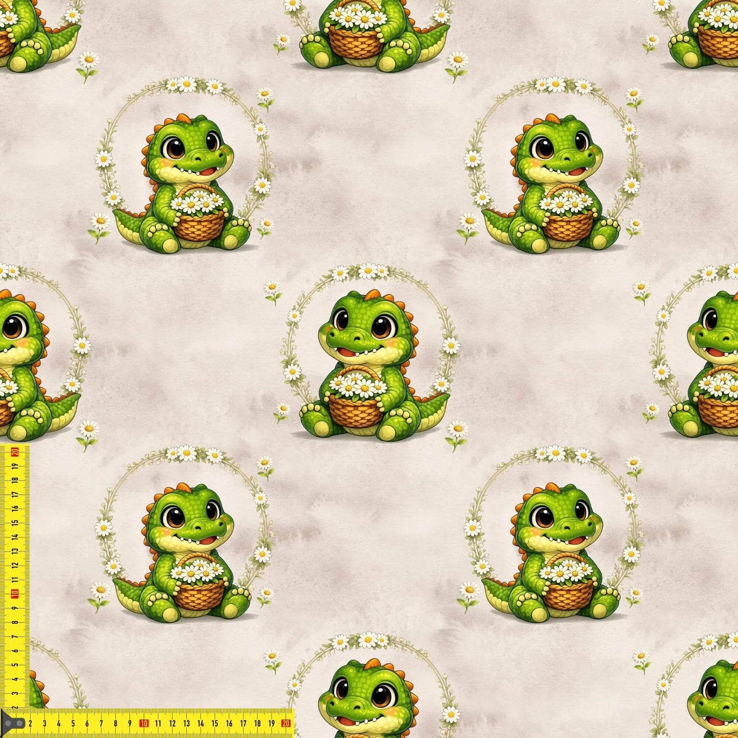 Kinderstoff Rib Jersey Krokodil Blumenkranz – Stoff Meterware mit Maßband
