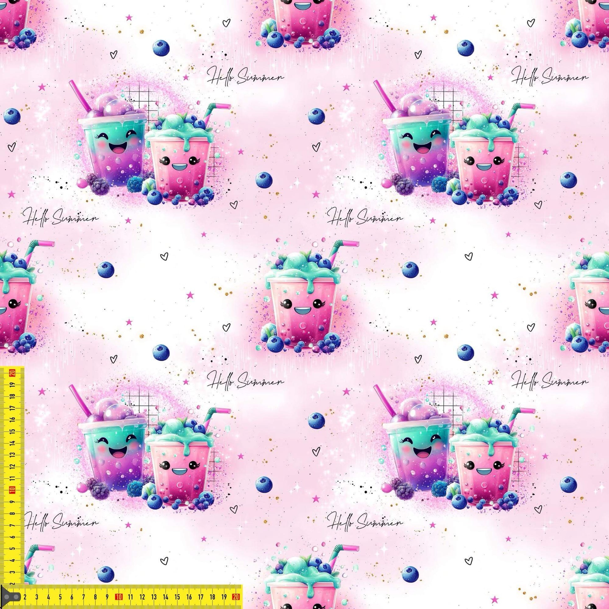 Kinderstoff Smoothie Blaubeeren – Stoff Meterware mit Maßband
