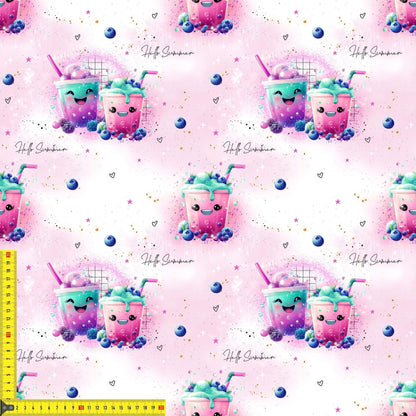 Kinderstoff Smoothie Blaubeeren – Stoff Meterware mit Maßband
