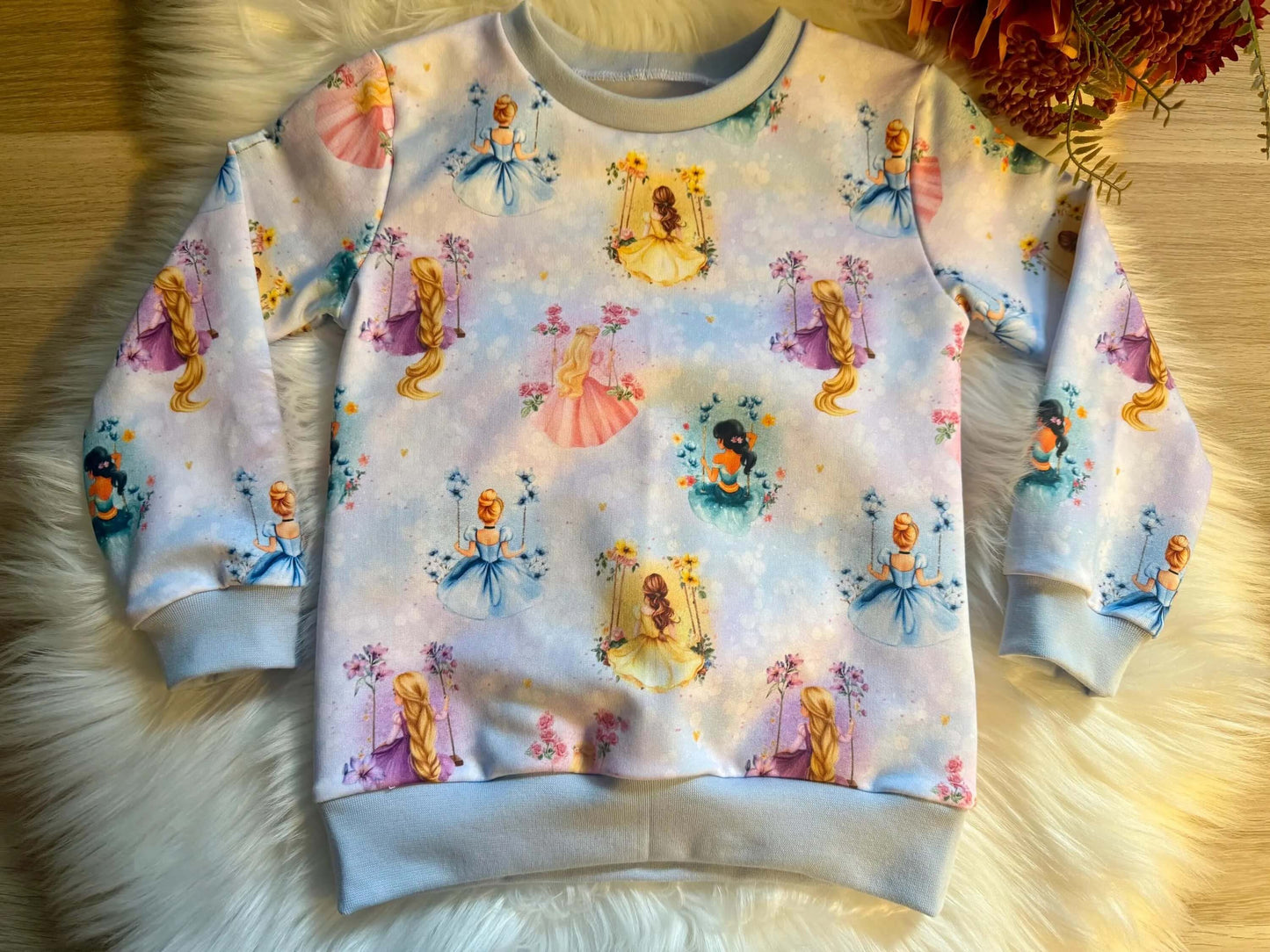 Detail Prinzessin Stoff Muster Kinder Pullover blau