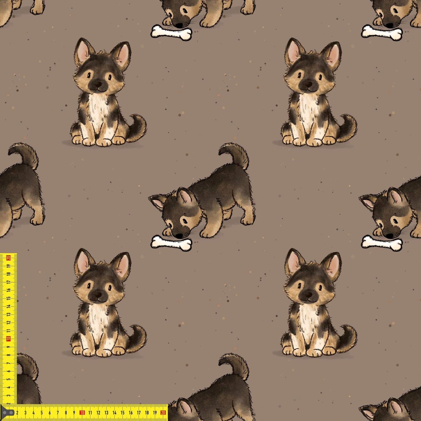 Schäferhund Stoff Muster Detail mit Maßband Größenansicht
