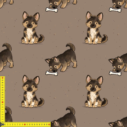 Schäferhund Stoff Muster Detail mit Maßband Größenansicht
